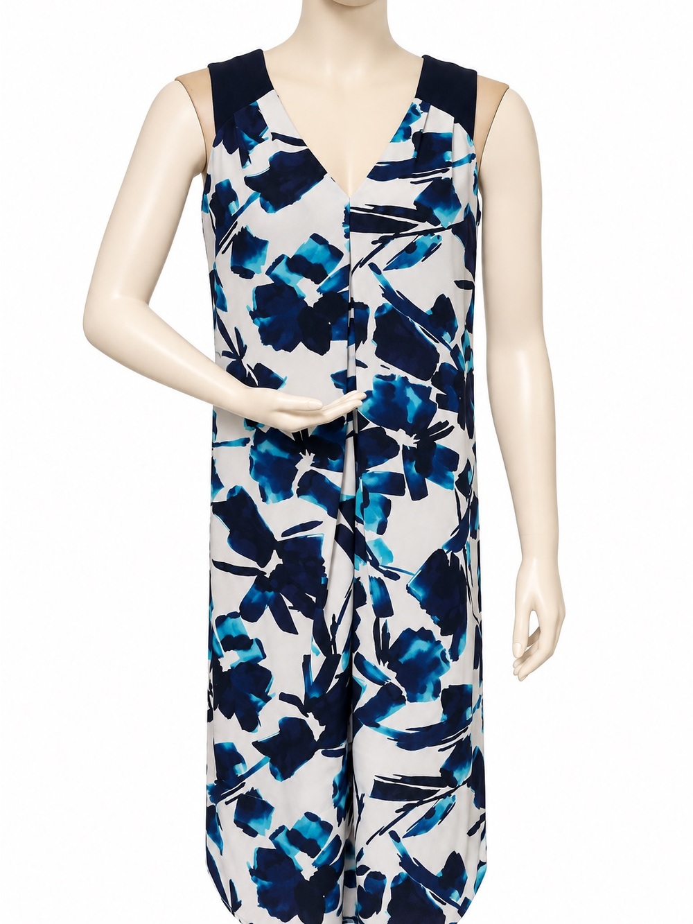 Simply Vera Vera Wang Floral Dress Women’s Size 2 Blue White Sleeveless V-Neck